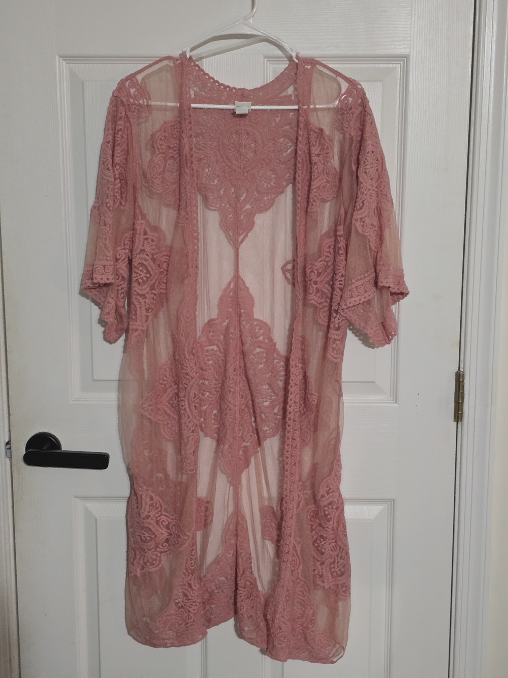 Sheer Lace Kimono Cardigan - Dusty Rose
